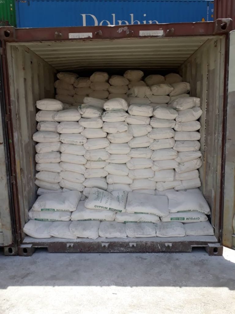 Bags of Gypsum inside container