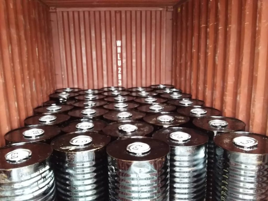 Bitumen barrels inside container