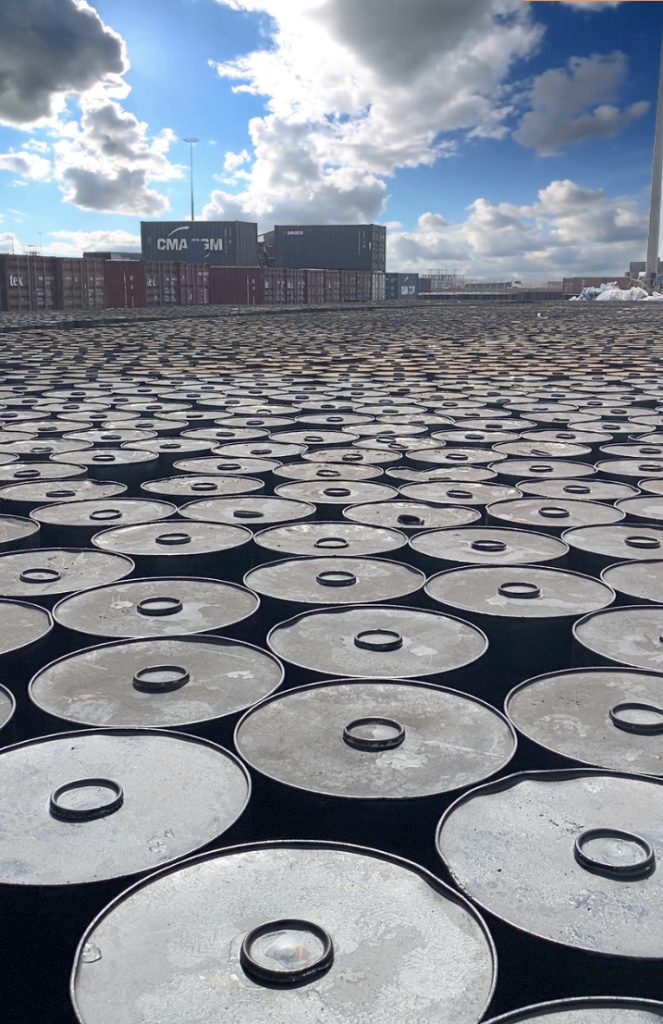 Wide view of Bitumen barrels